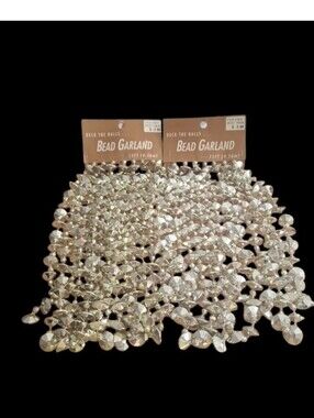 2 Vintage Santa's Best 15 Ft Silvertone Beaded Garland